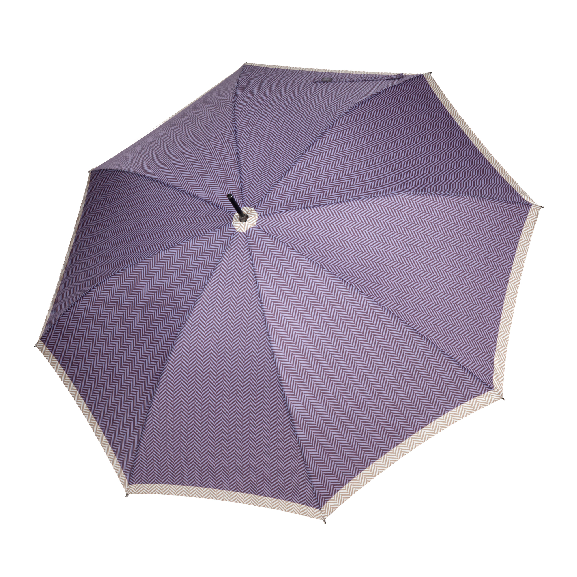 Long Matic walking-stick umbrella open, purple herringbone with light border