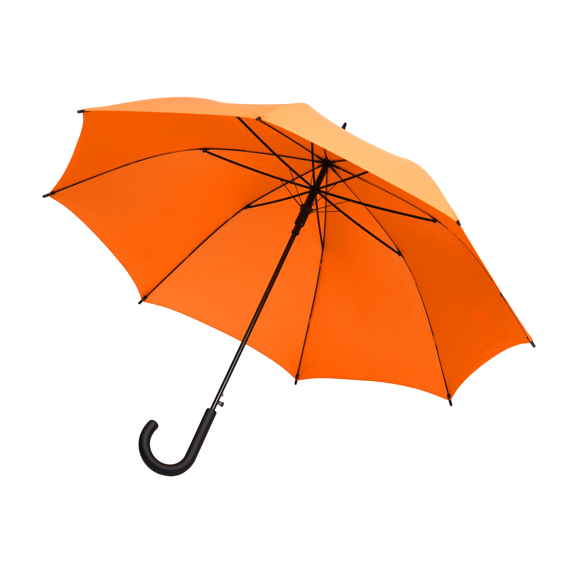 Geöffneter oranger Regenschirm Long Matic Rain von unten