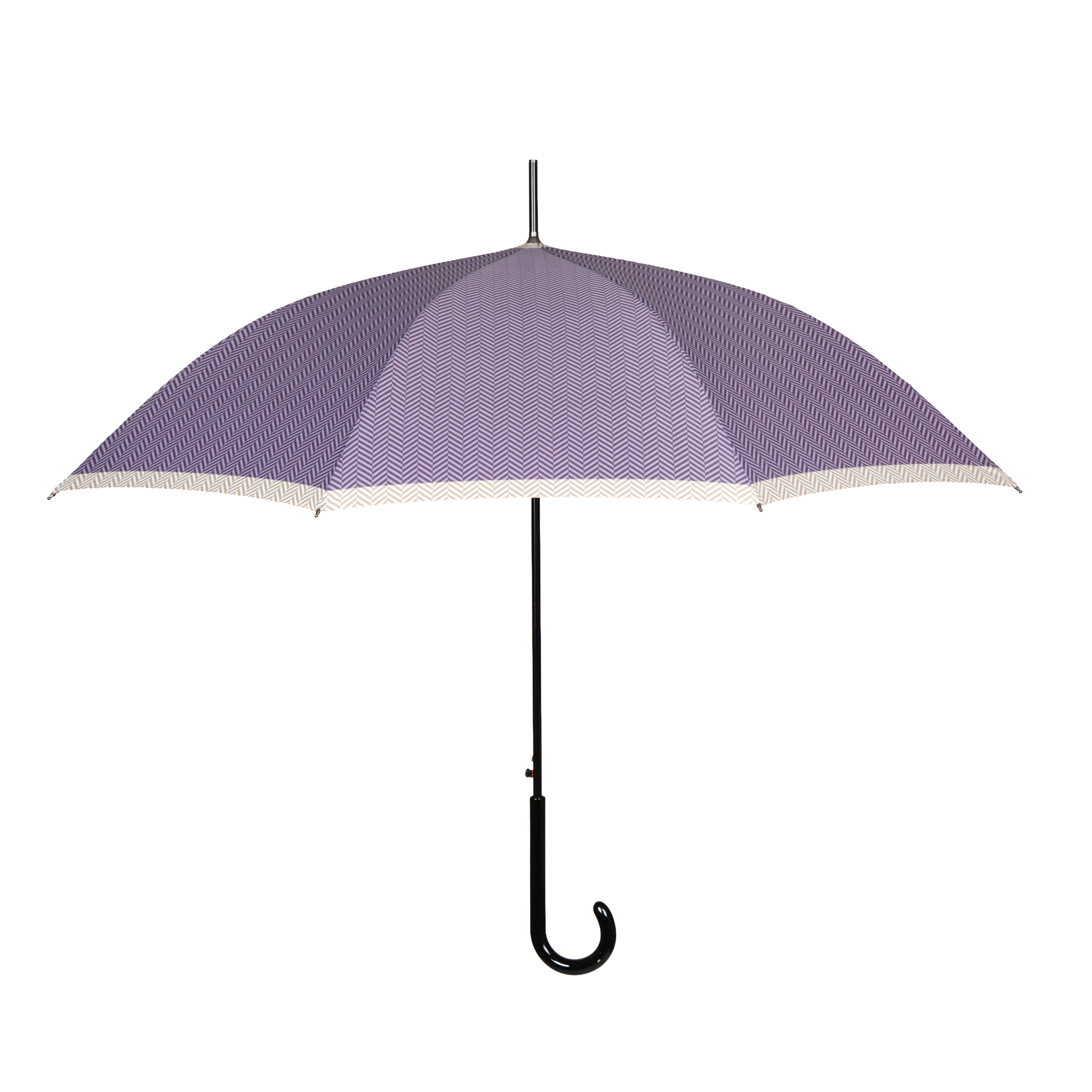 Long Matic walking-stick umbrella open, purple herringbone, side view