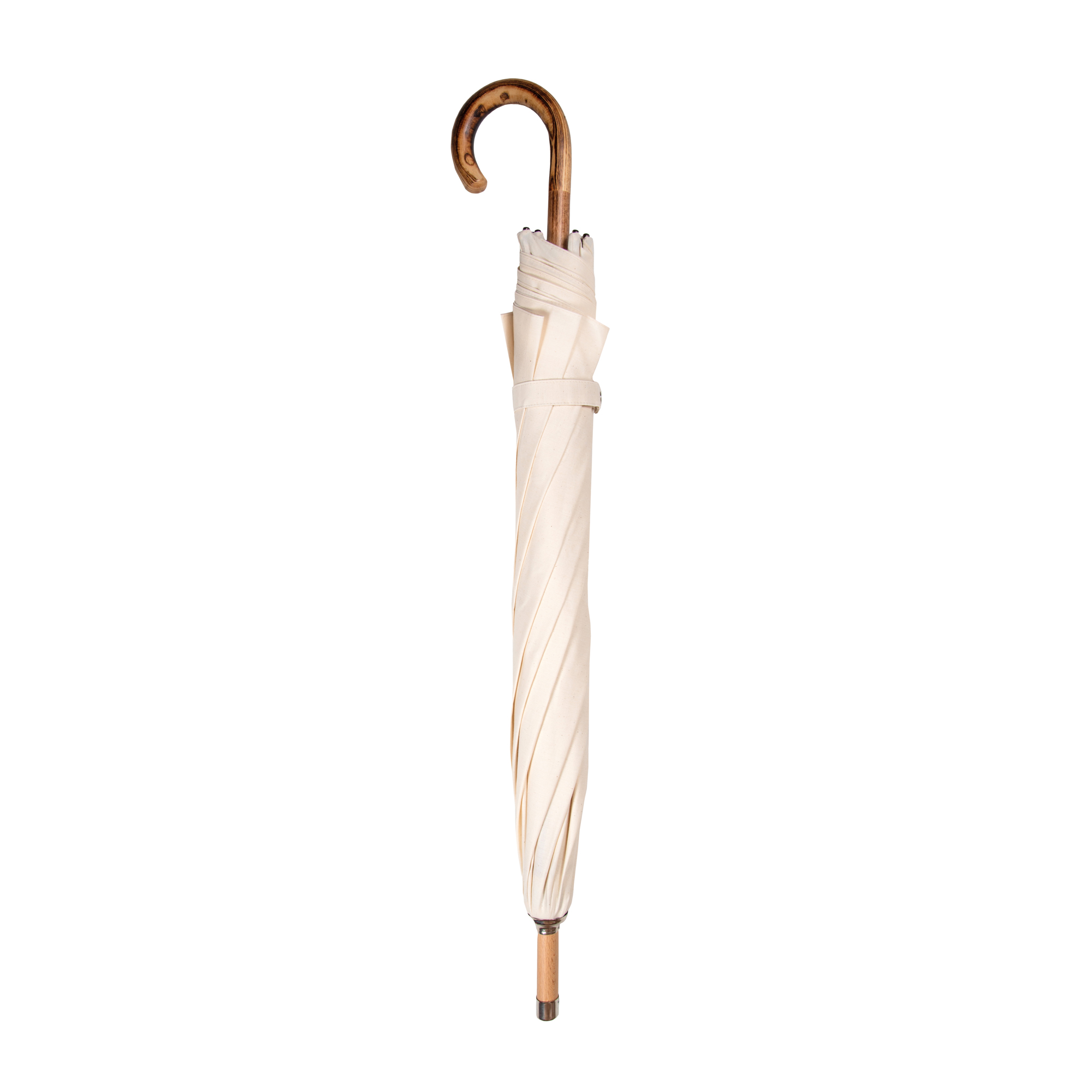 Swiss Made parapluie Meerrohr beige fermé avec poignée en bois