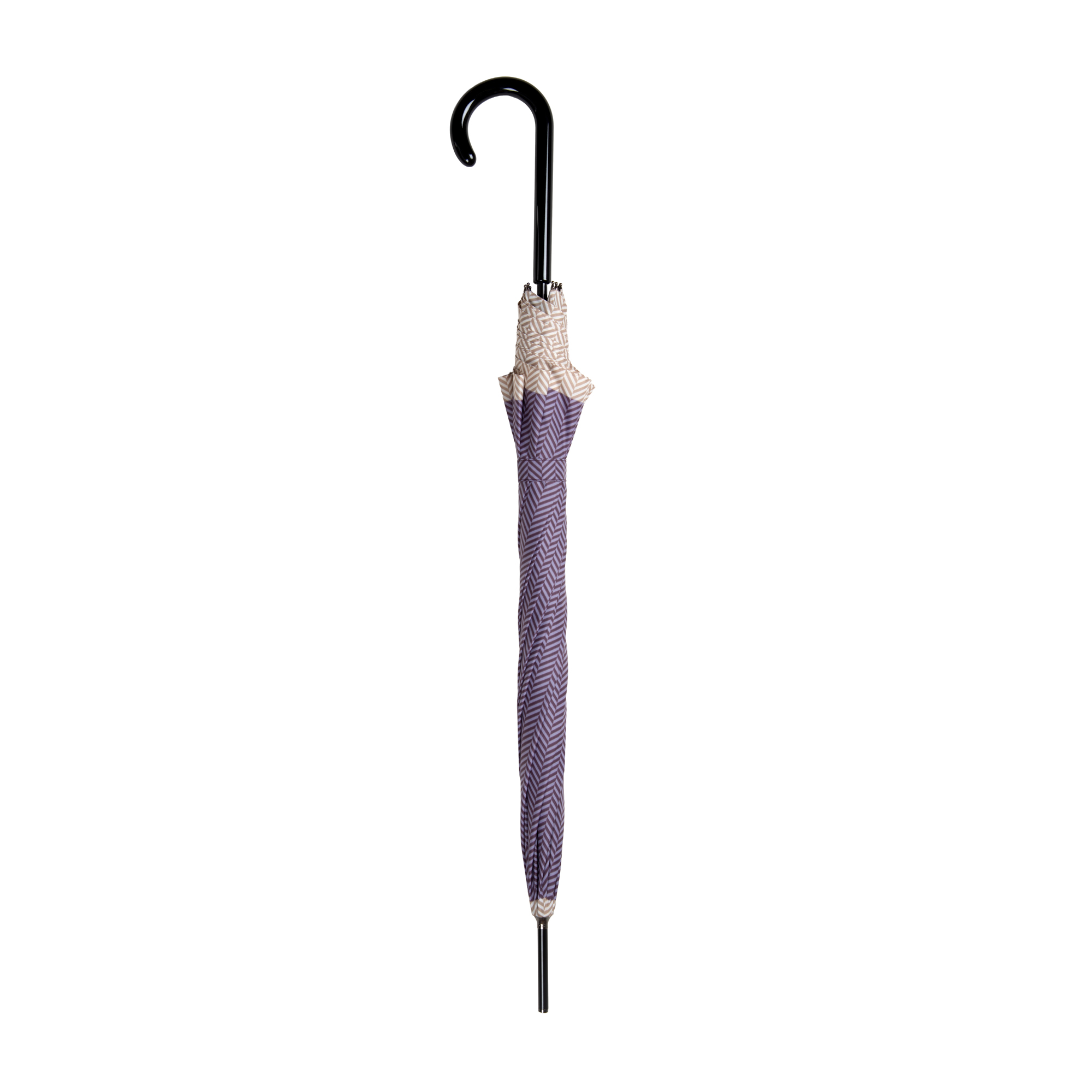 Long Matic walking-stick umbrella closed, purple herringbone